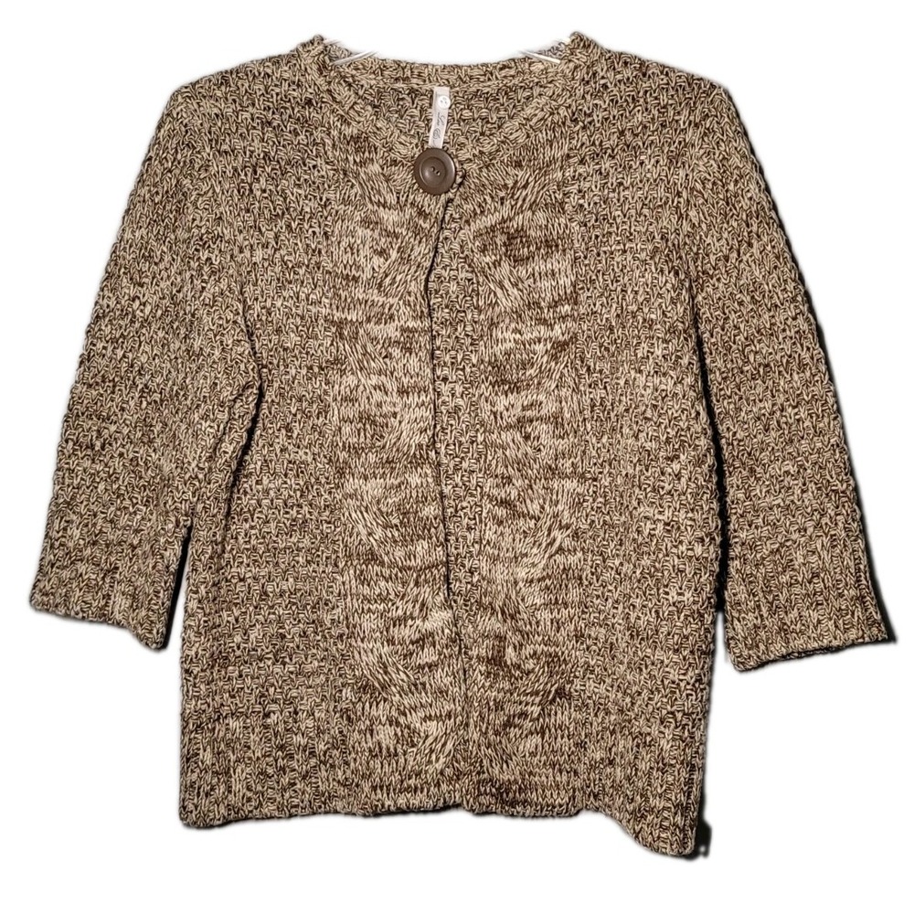 Leo & Nicole Size Small Brown Boho Cropped Knit Cardigan Sweater